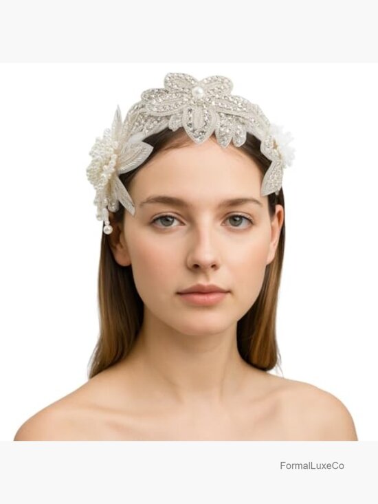 Crystal Flower Headband Pearl Bead Tassel Luxury Rhinestone Elegant Floral main image 5